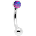 16G 1/4 Purple Synthetic Opal Flat Set Curved Eyebrow Rook Piercing