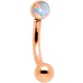 16G 1/4 White Synthetic Opal Flat Set Rose Gold IP Curved Eyebrow Rook Piercing