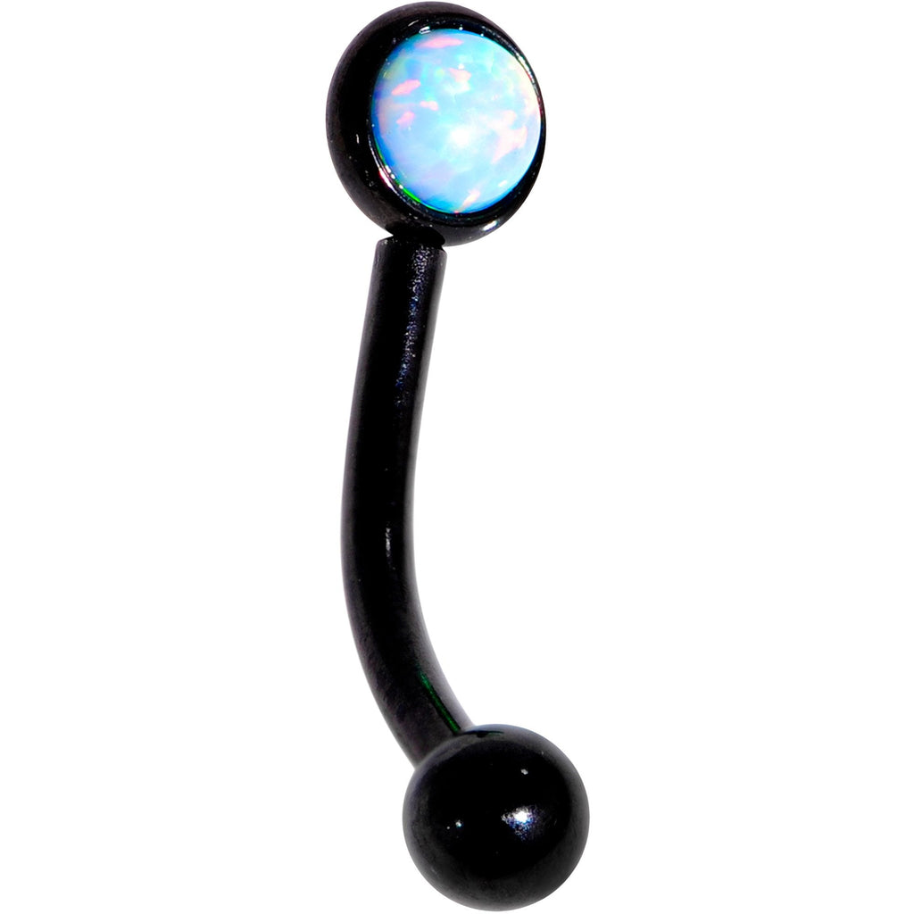 16G 5/16 White Synthetic Opal Flat Set Black IP Curved Eyebrow Rook Piercing