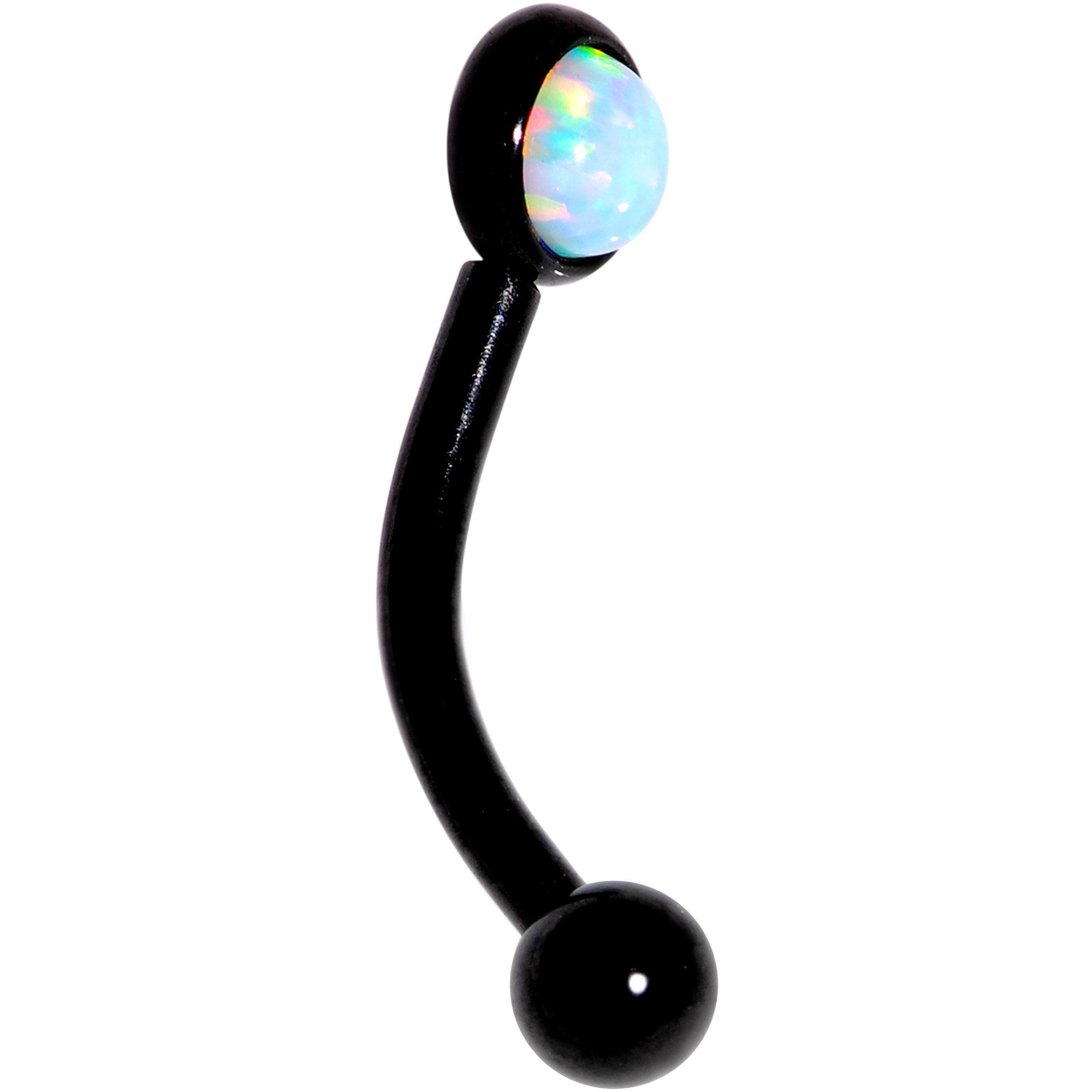 16G 5/16 White Synthetic Opal Flat Set Black IP Curved Eyebrow Rook Piercing