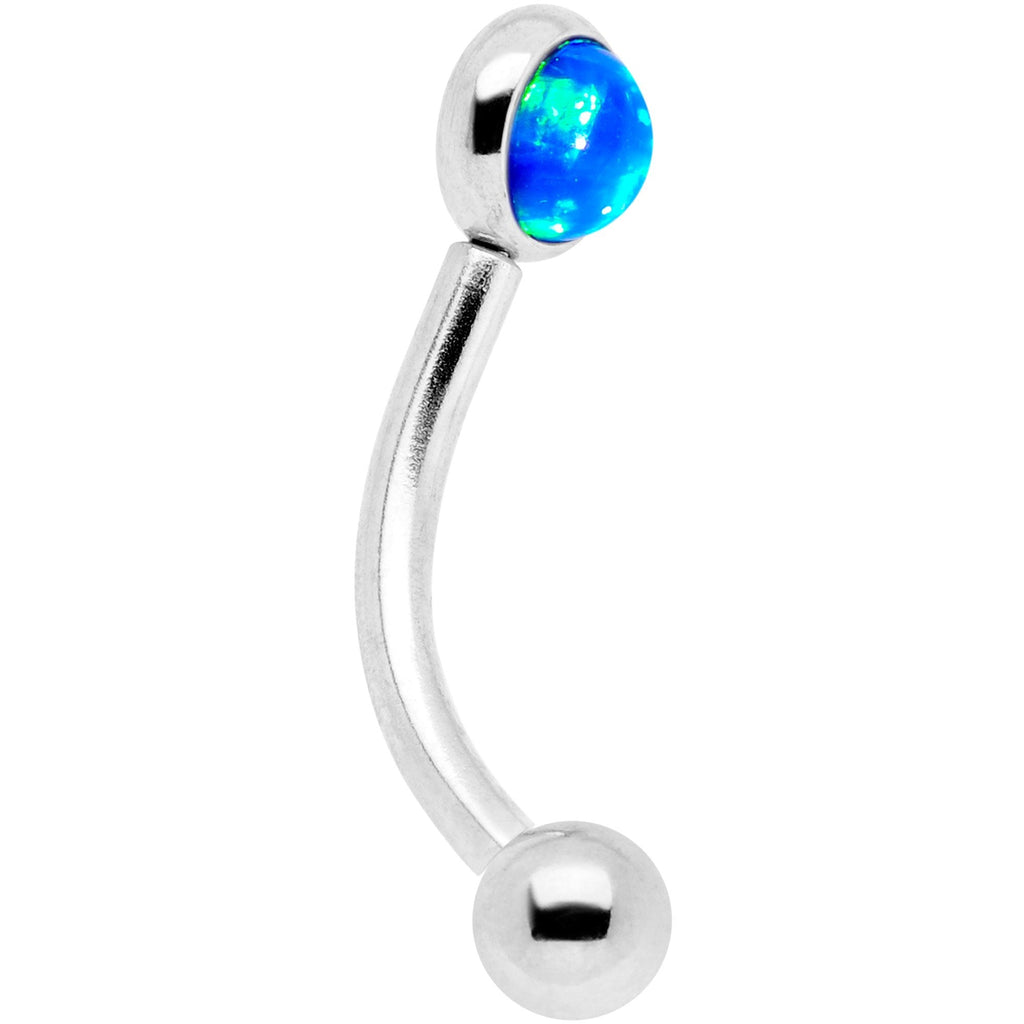 16G 5/16 Blue Synthetic Opal Flat Set Curved Eyebrow Rook Piercing