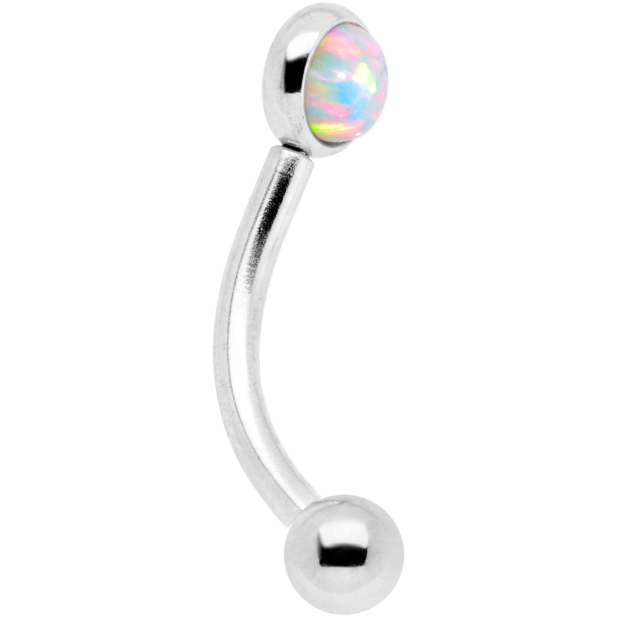 16G 5/16 White Synthetic Opal Flat Set Curved Eyebrow Rook Piercing