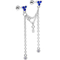 16G 1/4 Clear Blue Gem Cute Clusters Cartilage Chain Earring