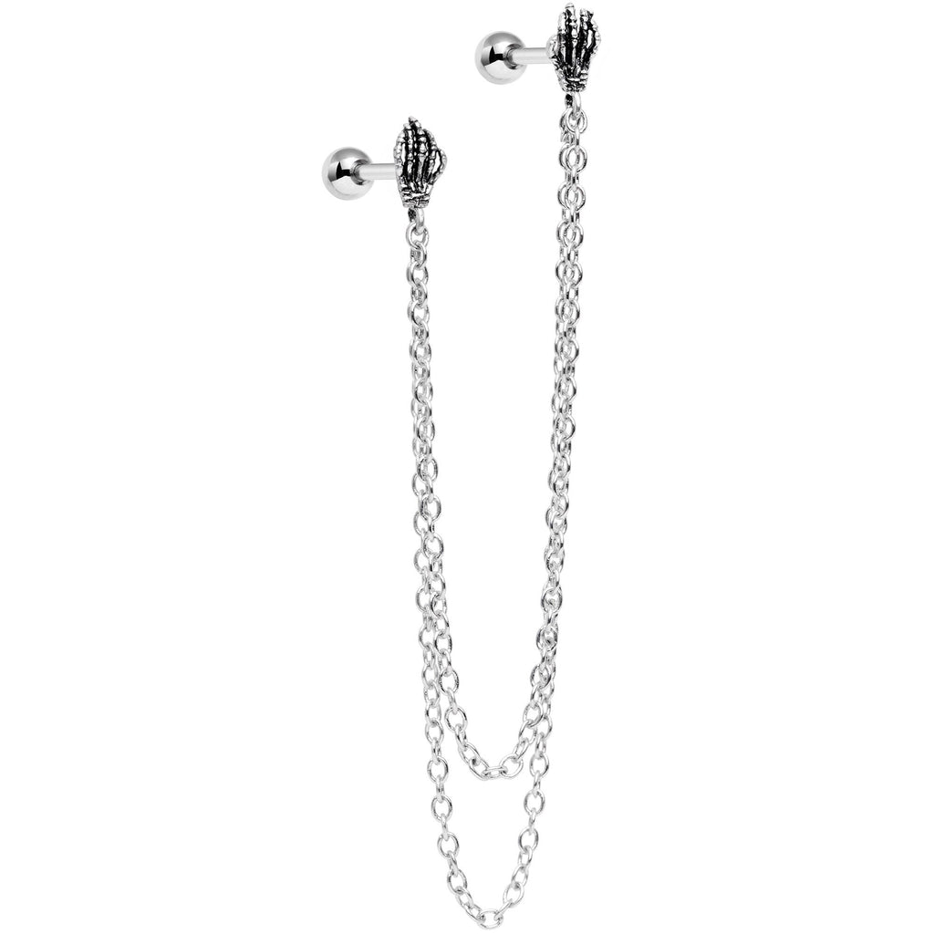 16G 1/4 Halloween Skeleton Hands Cartilage Chain Earring