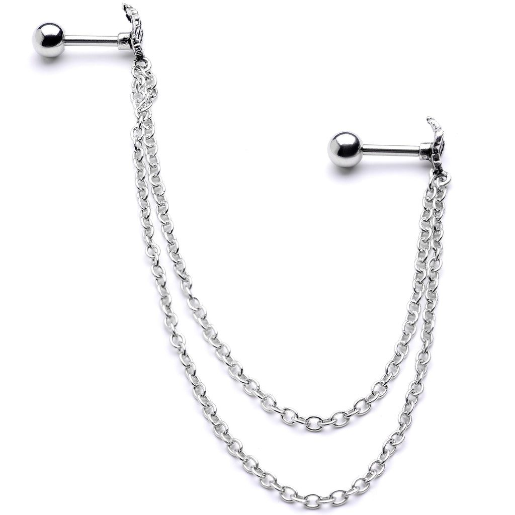 16G 1/4 Halloween Skeleton Hands Cartilage Chain Earring