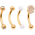 16G 5/16 Gem Golden Variety Curved Eyebrow Daith Rook Set of 4