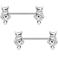 14G 9/16 Kitty Cat Barbell Nipple Ring Set