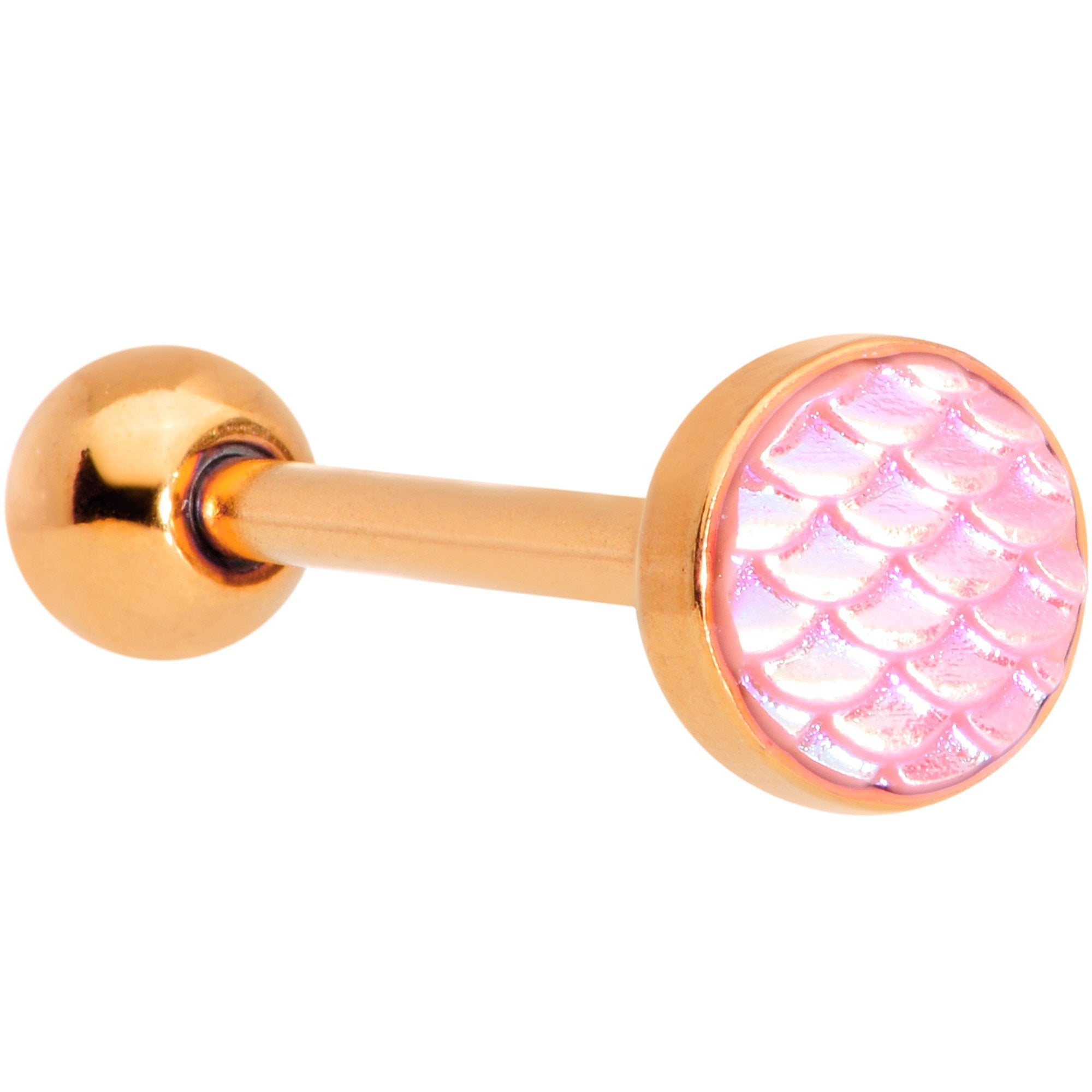 Rose Gold PVD Pink Mermaid Scale Barbell Tongue Ring