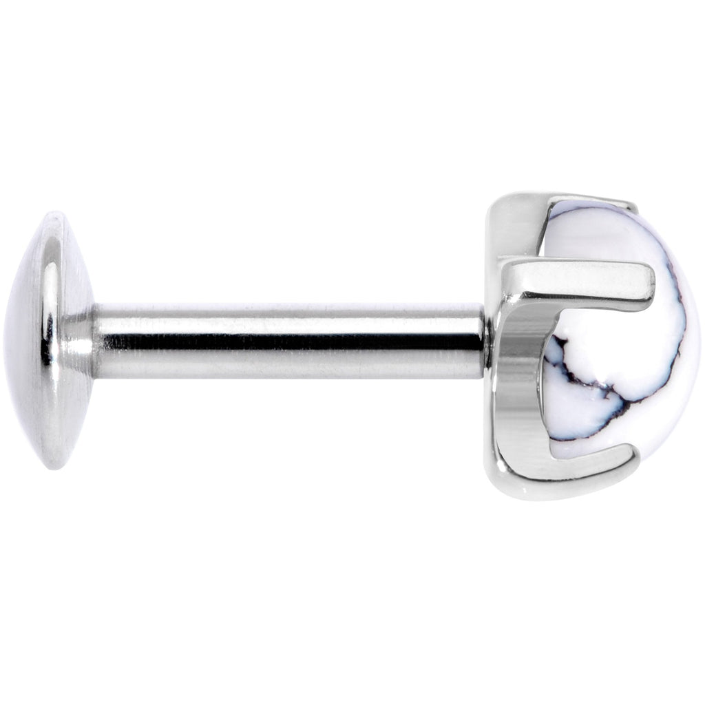 16G 1/4 White Howlite Internally Threaded Labret Monroe Tragus