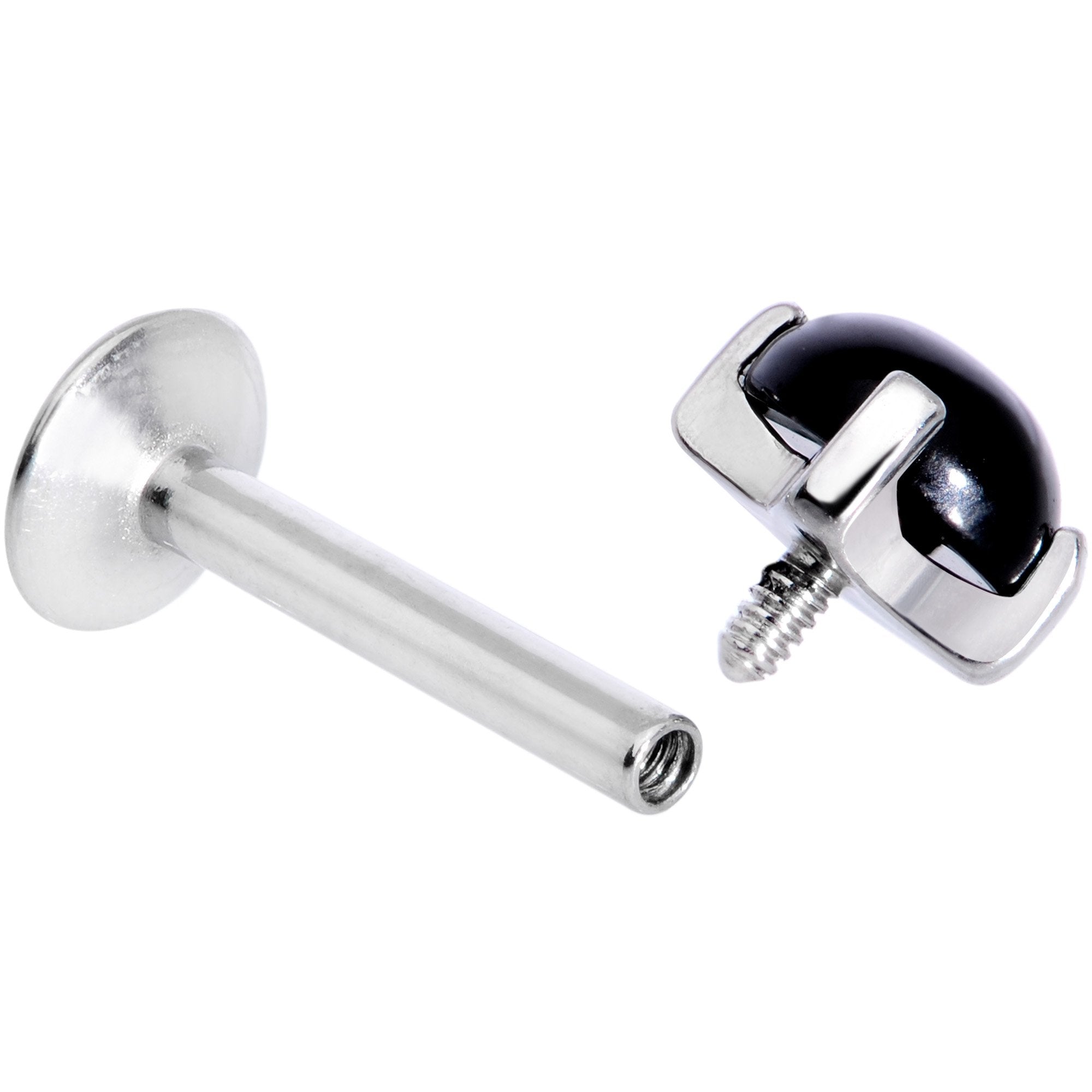 16G 5/16 Black Agate Internally Threaded Labret Monroe Tragus