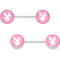 Licensed Pink White Playboy Bunny Barbell Nipple Ring Set