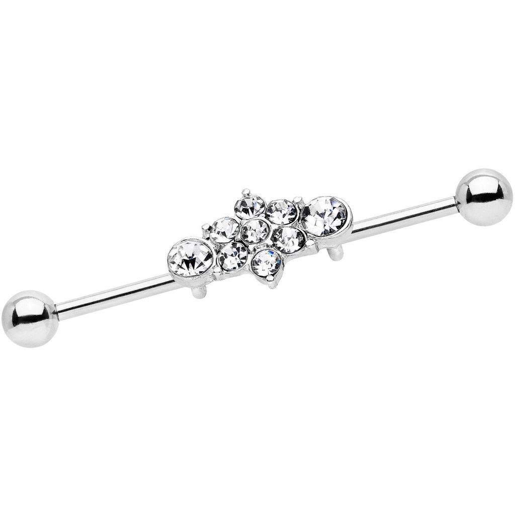 14G Clear Gem Floral Cluster Industrial Barbell 38mm