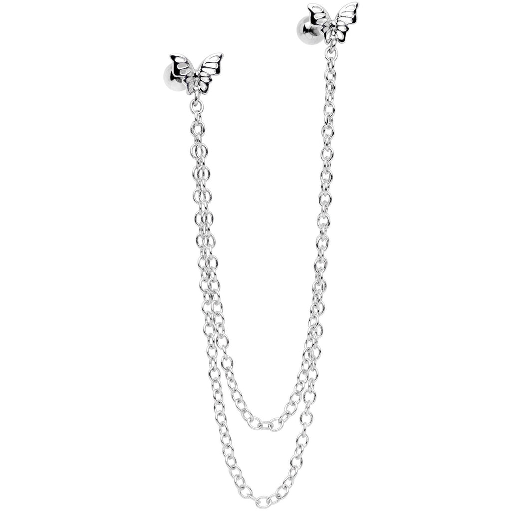 16G 1/4 Springtime Butterfly Cartilage Chain Earring