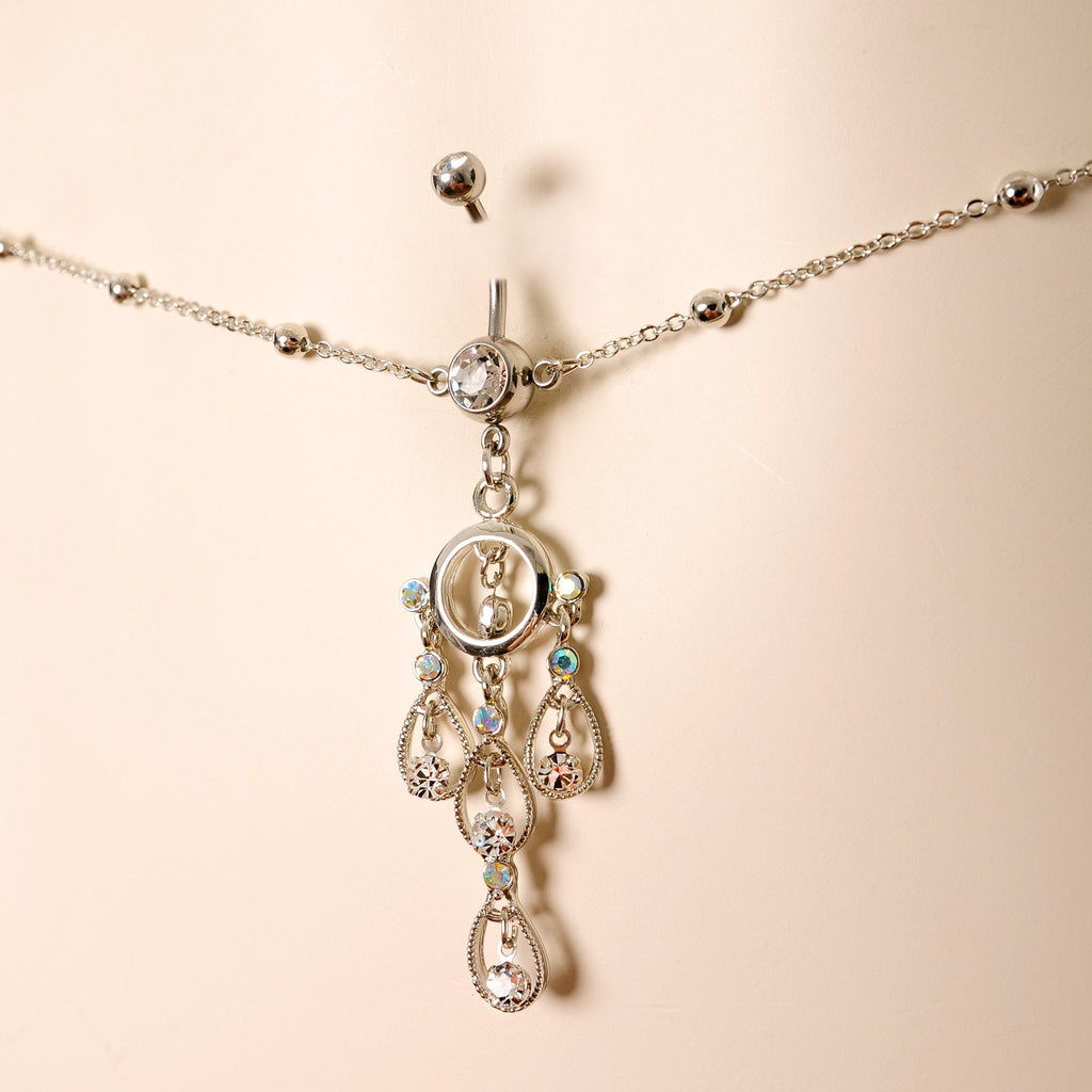 Clear Gem Dancing Queen Chandelier Dangle Belly Ring Belly Chain