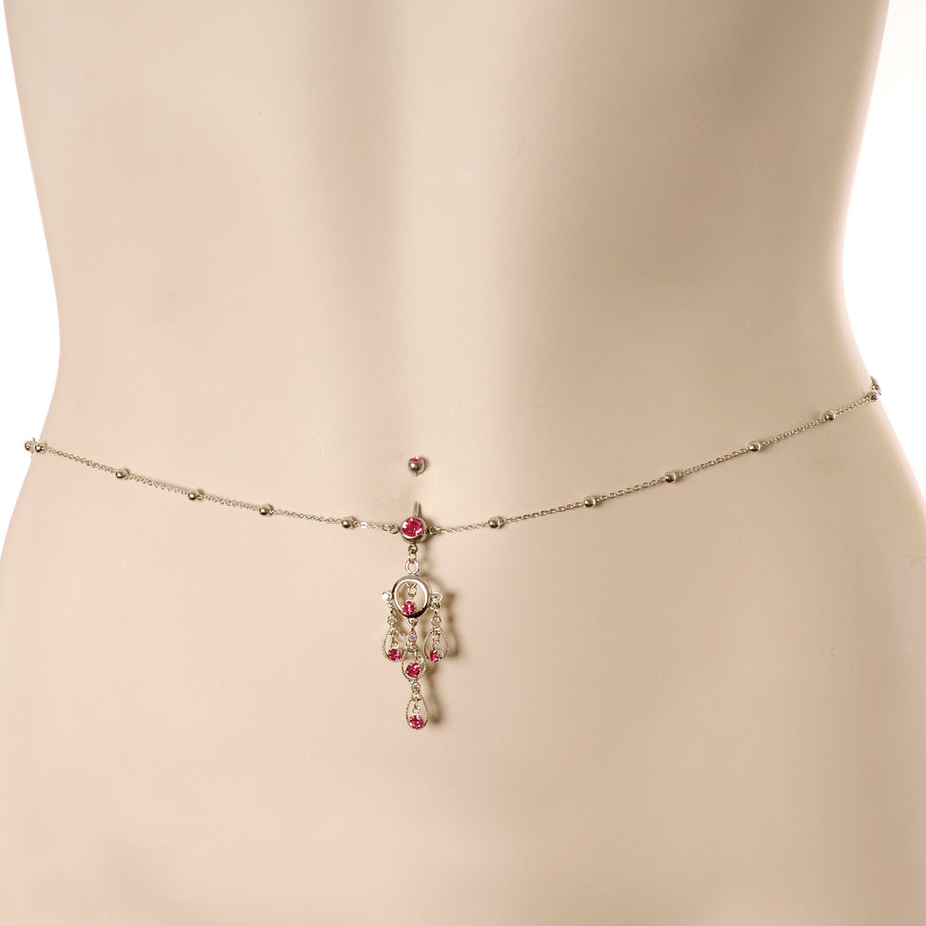 Pink Gem Dancing Queen Chandelier Dangle Belly Ring Belly Chain
