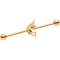 Unicorn Heart Charm Gold Anodized Straight Industrial Barbell 38mm