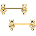 14G 9/16 Gold Tone Kitty Cat Barbell Nipple Ring Set
