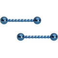 14G 5/8 Bright Blue Twisted Barbell Nipple Ring Set