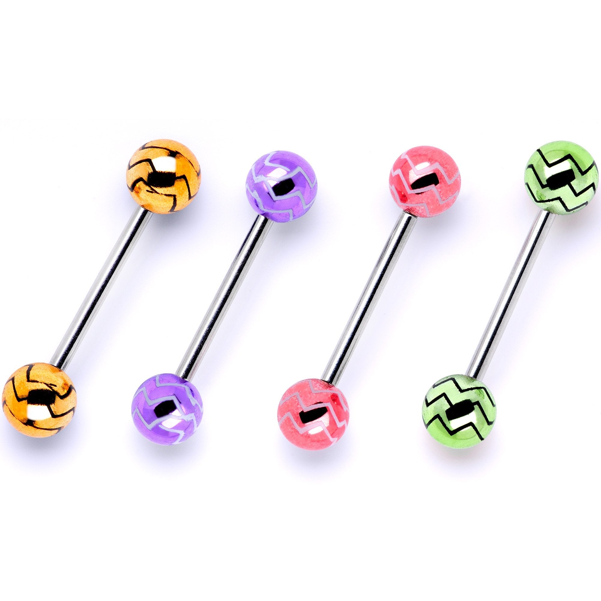 Summer Party Zig Zag Barbell Tongue Ring Set of 4
