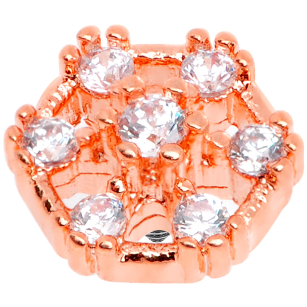 14G Clear Gem Rose Flower Tone Externally Threaded Dermal Anchor Top