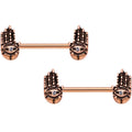 9/16 Clear Gem Rose Gold Tone Hamsa Hand Barbell Nipple Ring Set