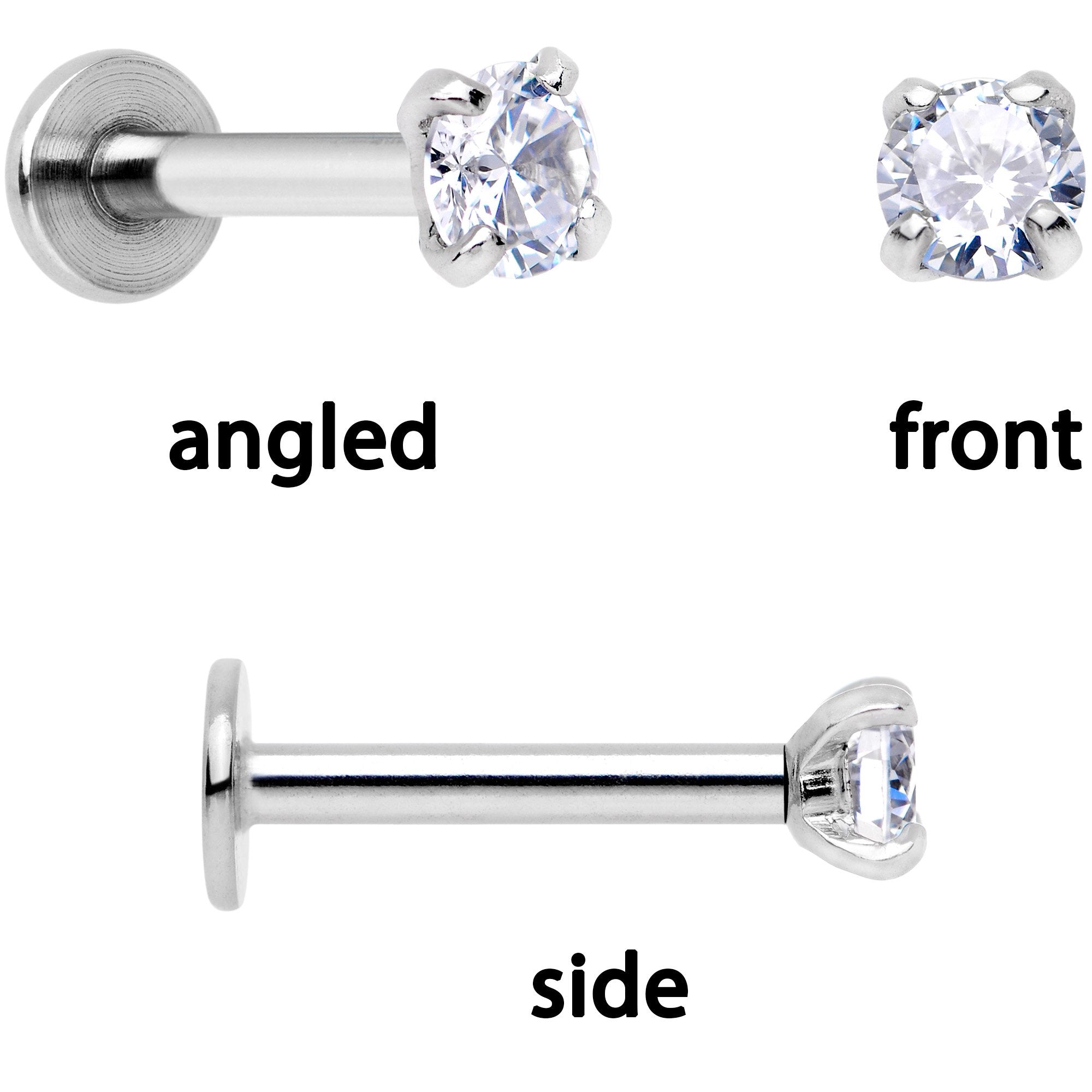 16G 1/4 Clear Gem Flowers Cartilage Tragus Earring Set of 3