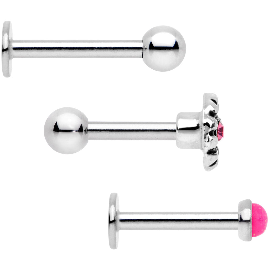 16G 1/4 Perfect in Pink Cartilage Tragus Earring Set of 3