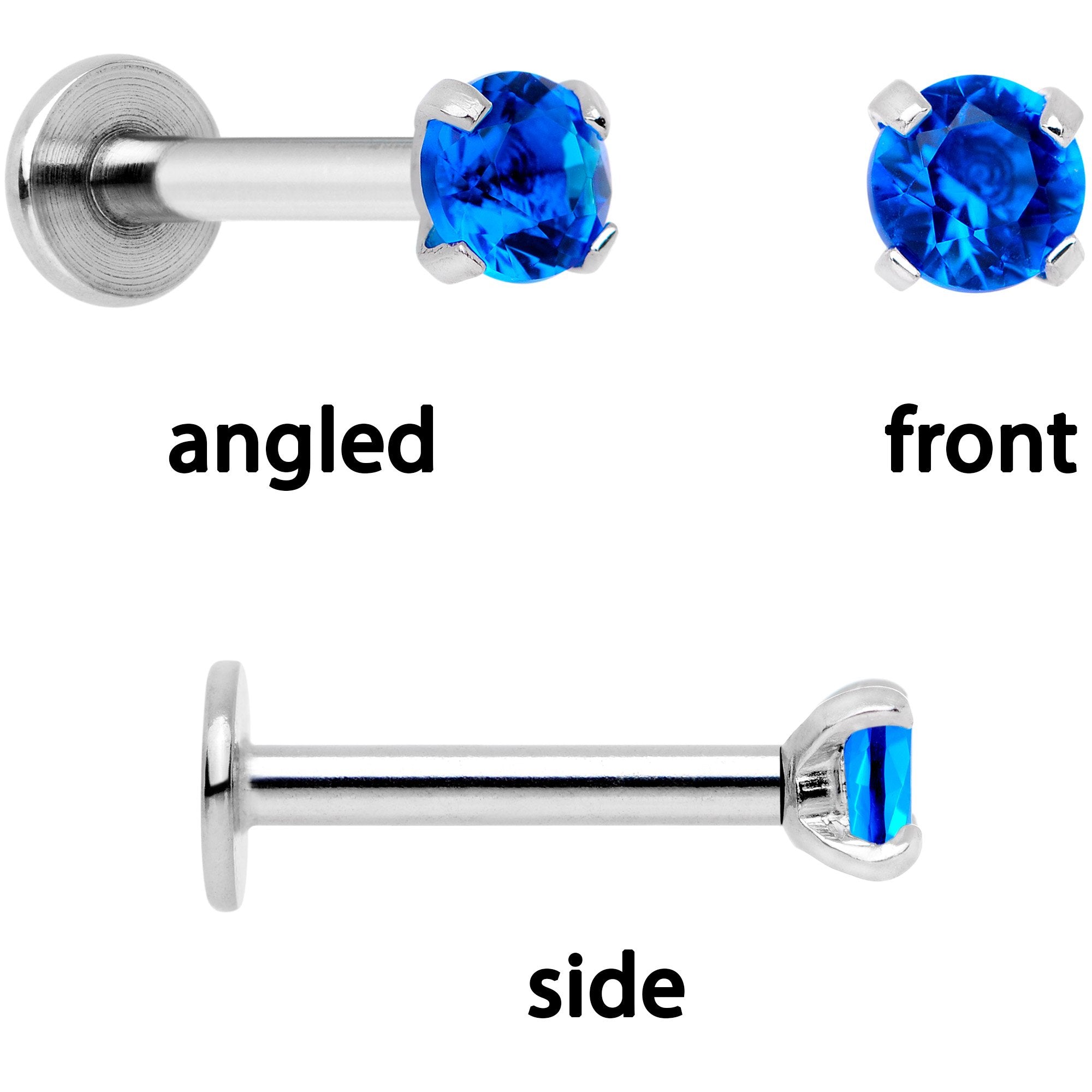 16G 1/4 Blue Gem Spring Black Cartilage Tragus Earring Set of 3