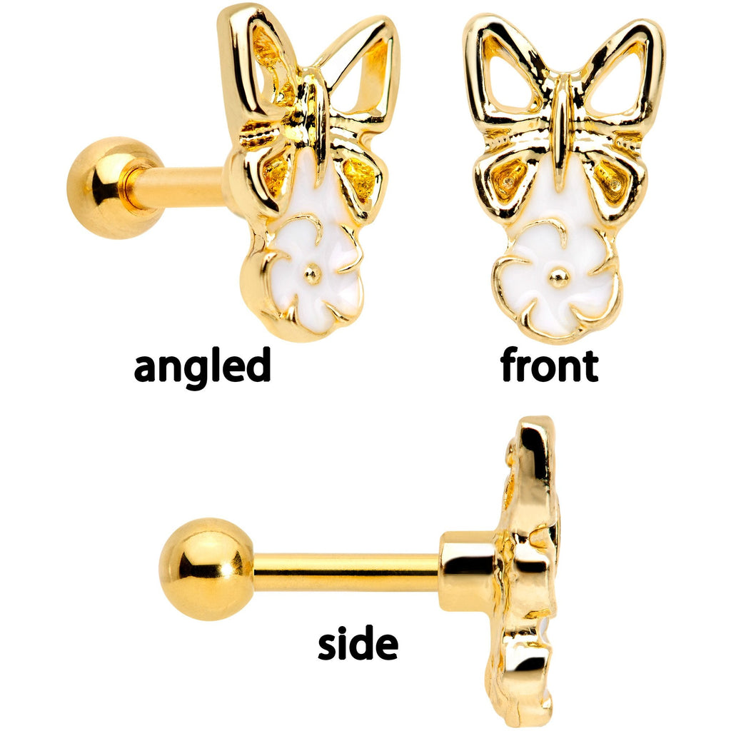 16G 1/4 Clear Gem Gold Tone Butterfly Cartilage Tragus Set of 3