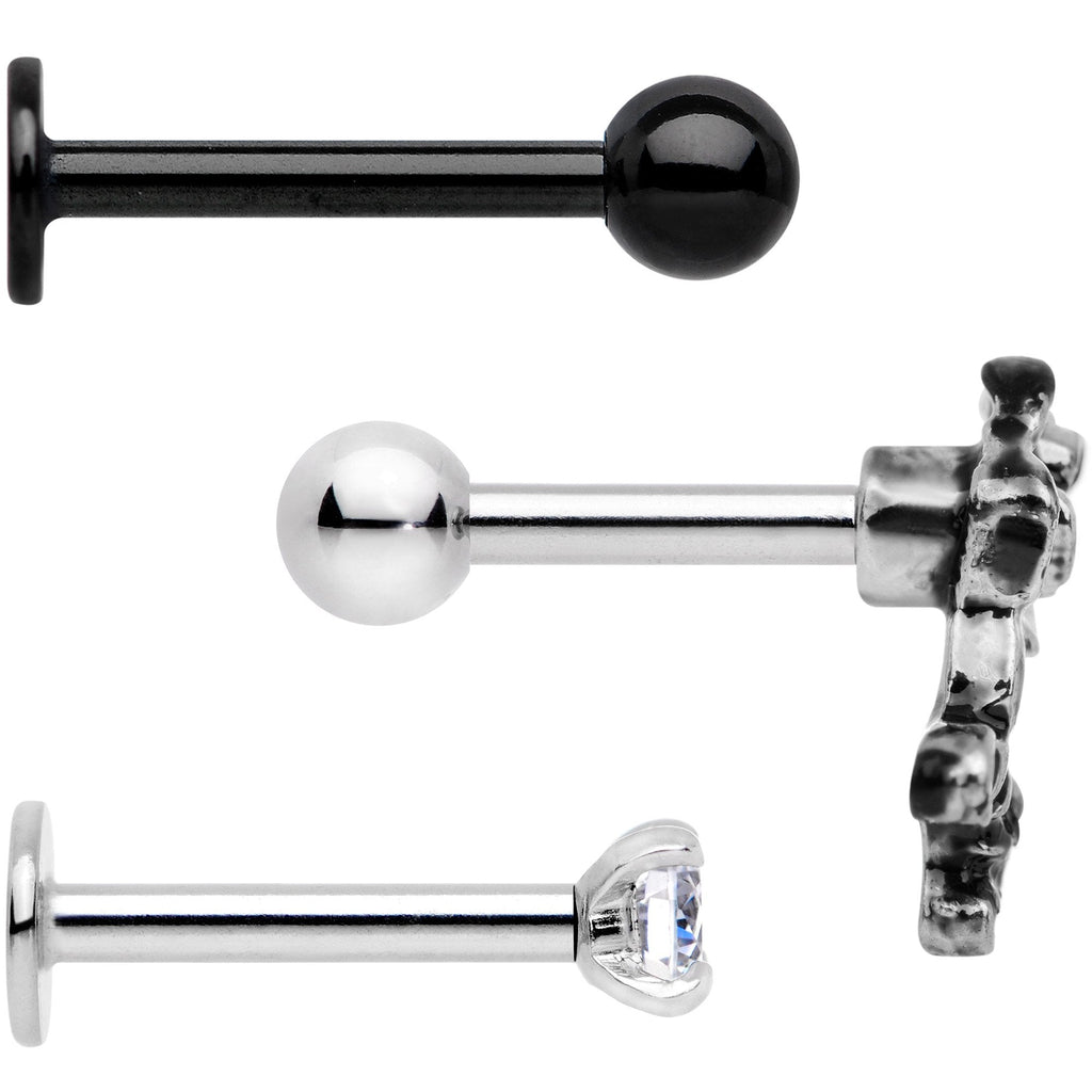 16G 1/4 Clear Gem Springtime Cartilage Tragus Earring Set of 3