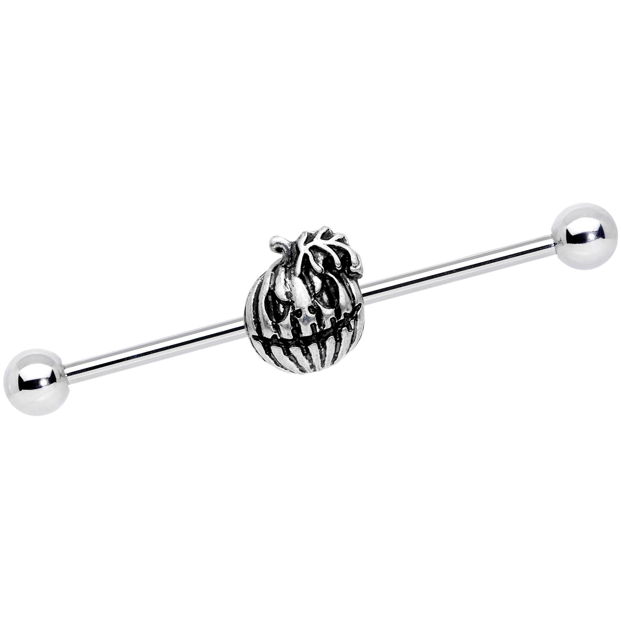 14G Spooky Smiling Jack O Lantern Industrial Barbell 38mm