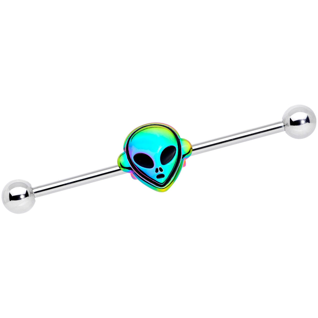 14G Iridescent Alien Face Industrial Barbell 38mm