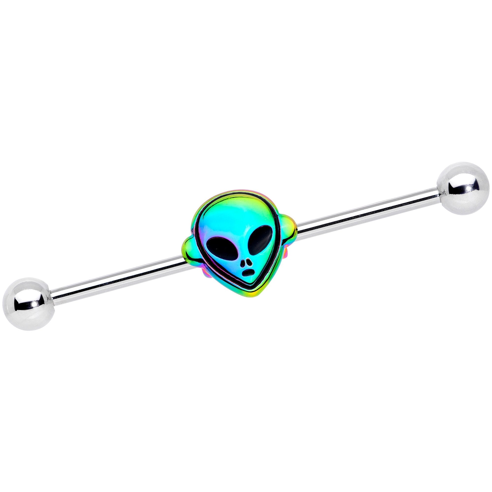 14G Iridescent Alien Face Industrial Barbell 38mm