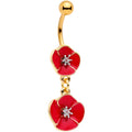Gold Tone Fashionable Red Flower Chain Dangle Belly Ring