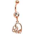 Clear Gem Rose Gold Tone Elegant Lovers Heart Dangle Belly Ring