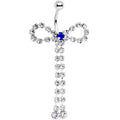 Blue Clear Gem Dainty Graceful Bow Dangle Belly Ring