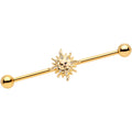 14G Gold Tone Happy Sun Industrial Barbell  38mm