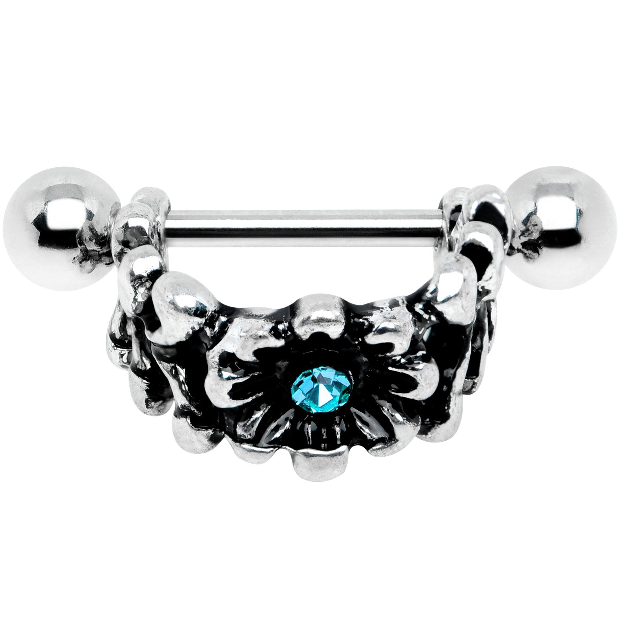 16G 3/8 Aqua Gem Floral Wreath Cuff Cartilage Earring
