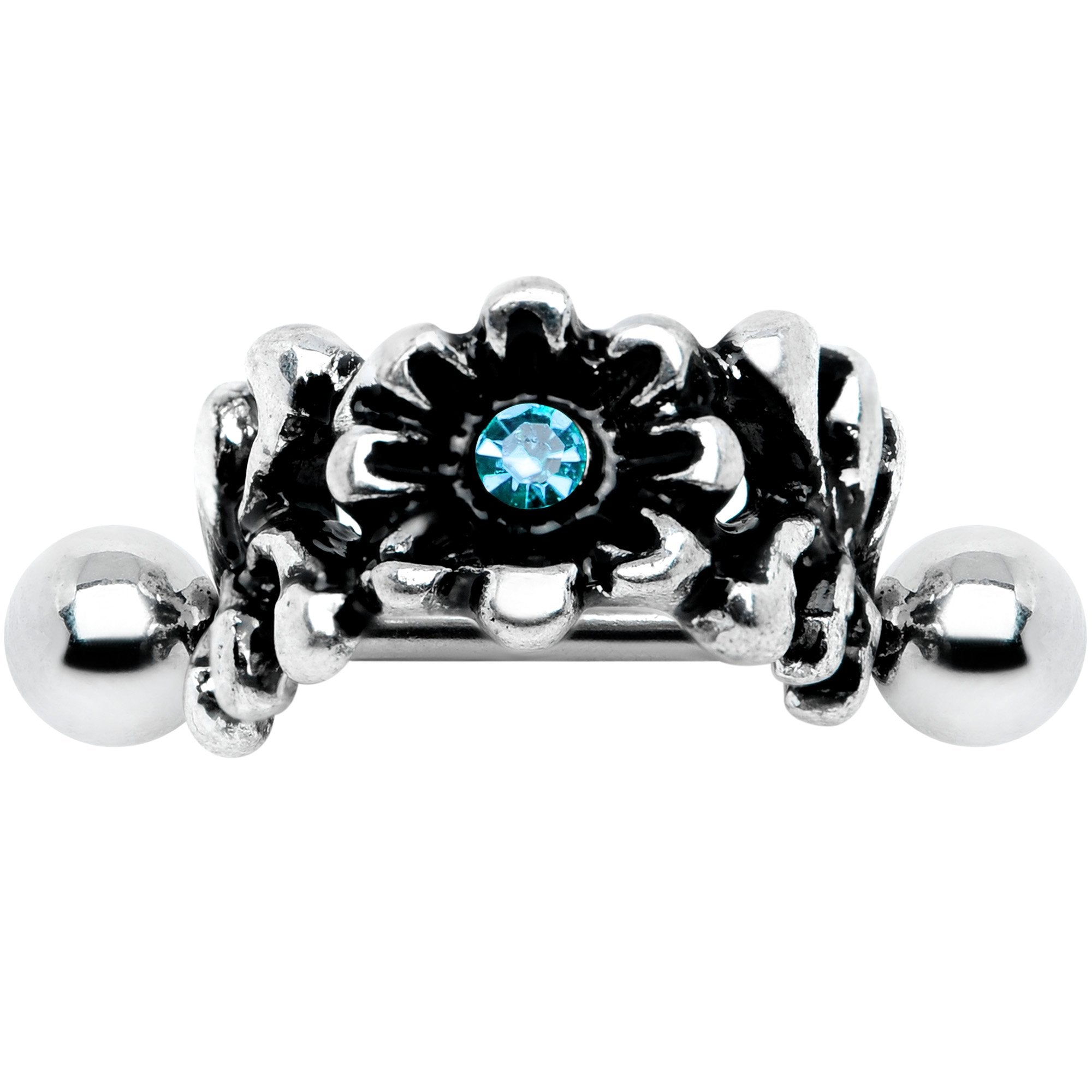 16G 3/8 Aqua Gem Floral Wreath Cuff Cartilage Earring