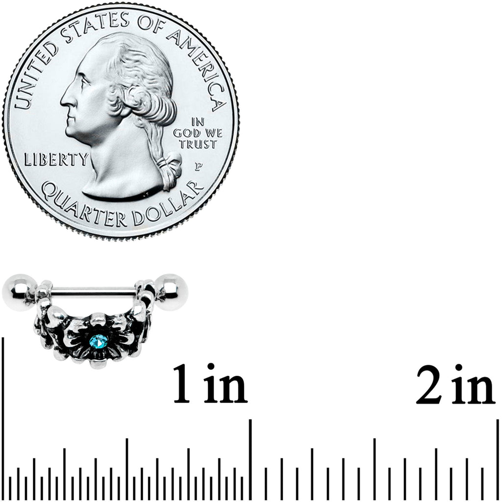 16G 3/8 Aqua Gem Floral Wreath Cuff Cartilage Earring