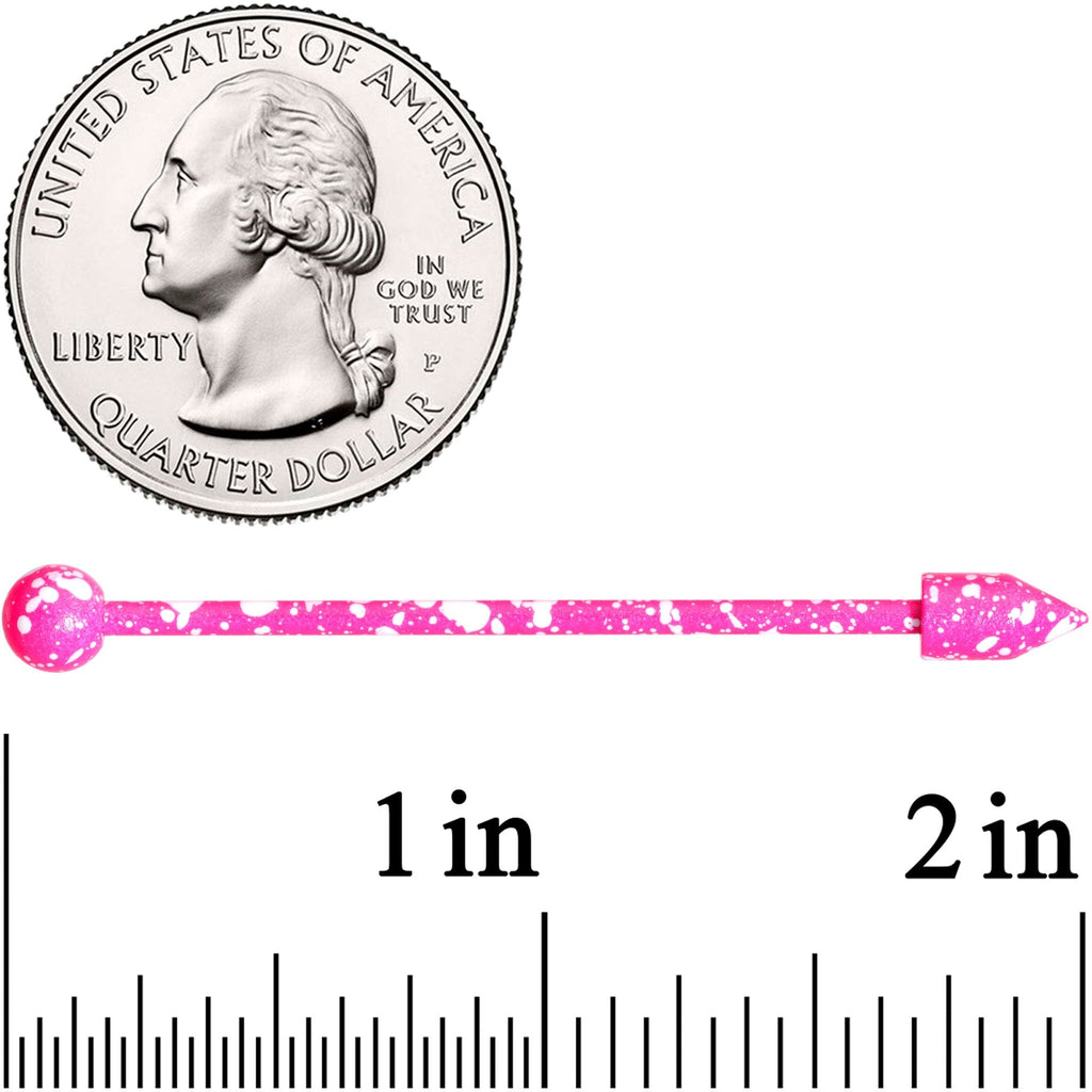 14G Pink White Make A Point  Industrial Barbell 38mm
