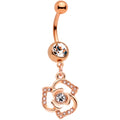 Clear Gem Rose Gold Tone Single Rose Dangle Belly Ring