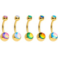 Iridescent Gem Gold Tone Captivating Colors Belly Ring Set Of 5