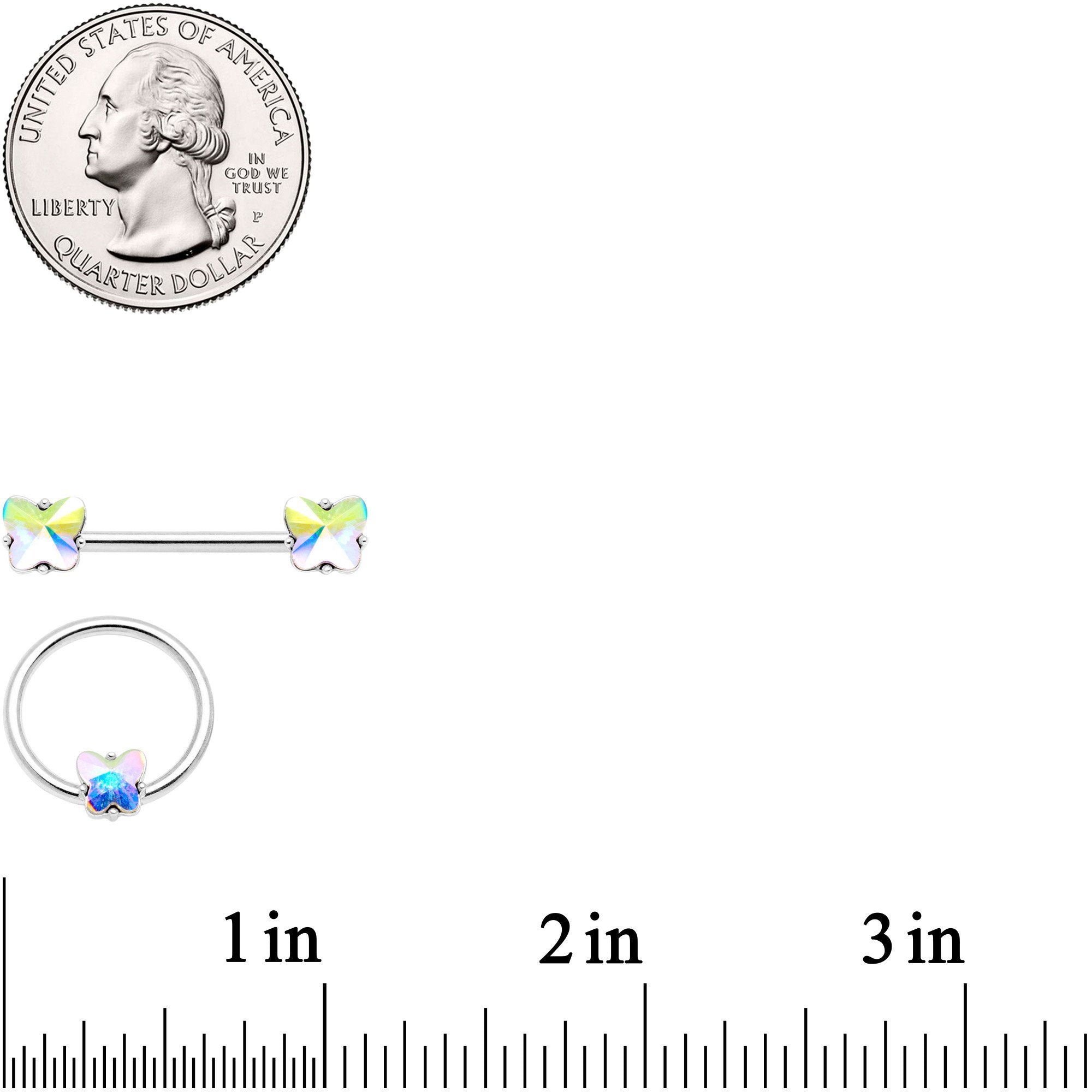 14G Aurora Gem Butterfly Captive Barbell Nipple Ring Set