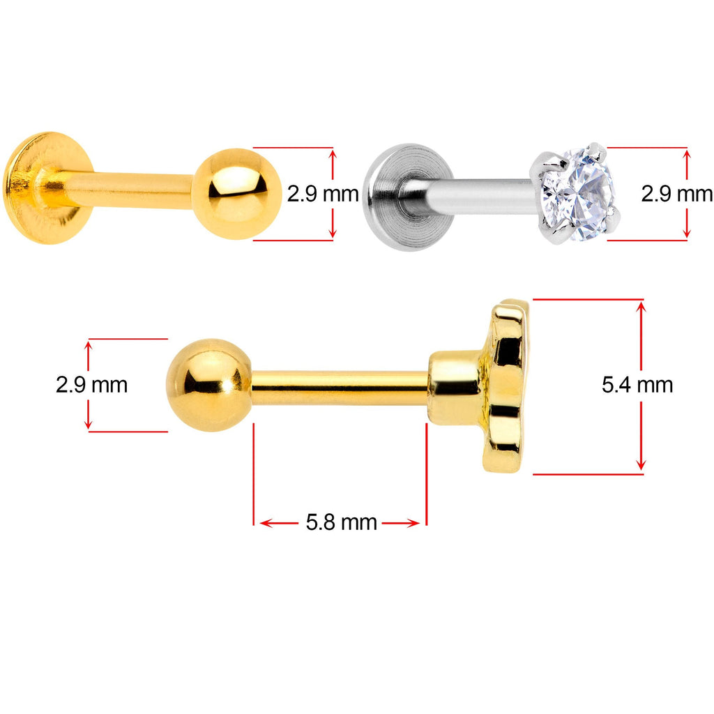 16G 5/16 Clear Gem Gold Tone Variety Butterfly Cartilage Tragus Set of 3