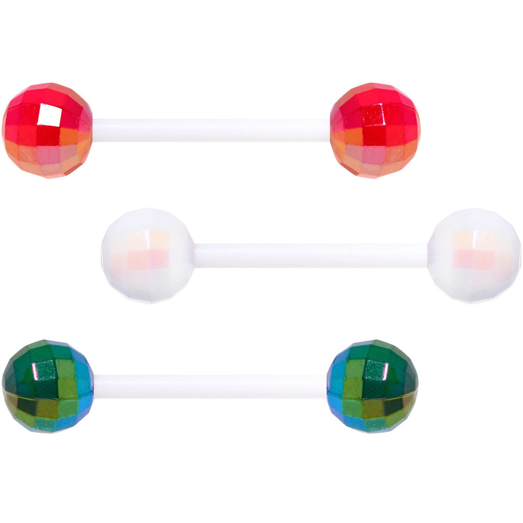 Flexible Acrylic Holiday Disco Ball Barbell Tongue Ring Set of 3