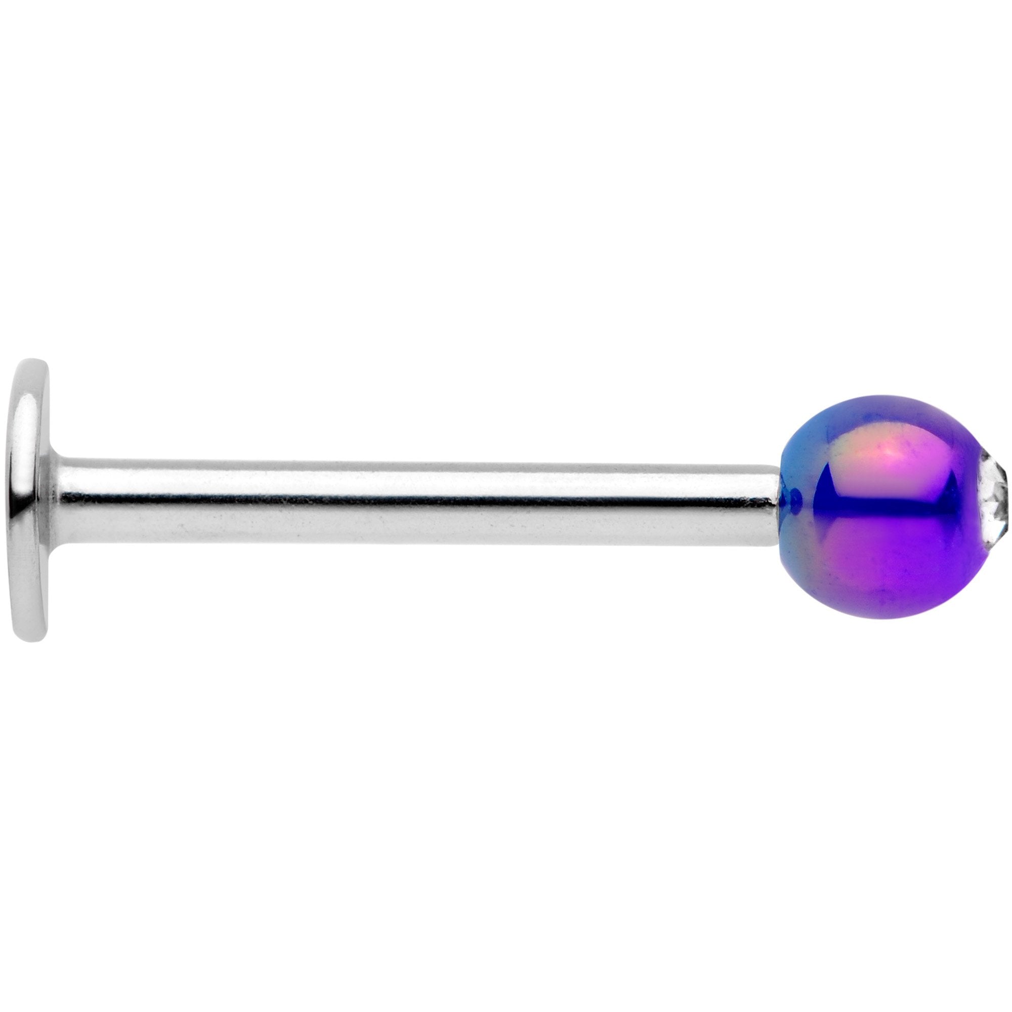 16G 3/8 Clear Gem Blue Pearlescent Labret Monroe Tragus