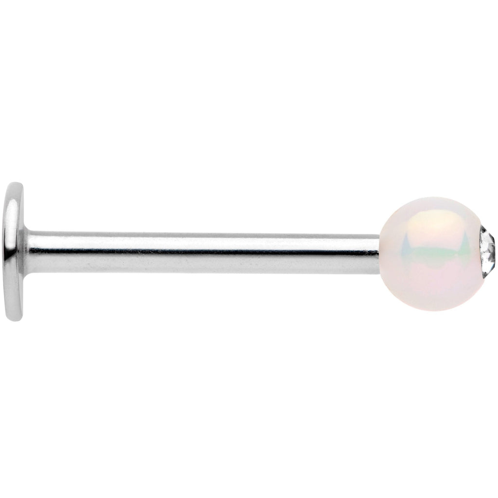 16G 3/8 Clear Gem White Pearlescent Labret Monroe Tragus