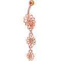 Clear Gem Rose Gold Tone Loopy Love Flowers Dangle Belly Ring