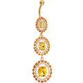 Yellow CZ Gem Gold Tone Triple Sunburst Dangle Belly Ring